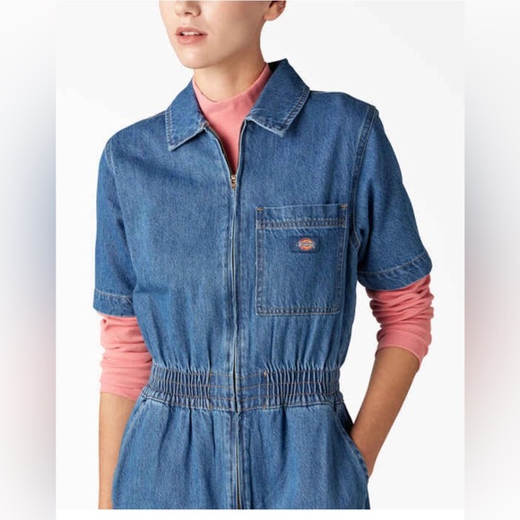 Dickies Houston Regular Fit Denim jeans‎ smocked Coveralls jumpsuit size XS new - Picture 3 of 8